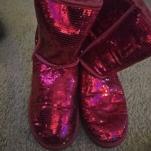 UGG Pink Sequin Boots Hot Size 9 Like New